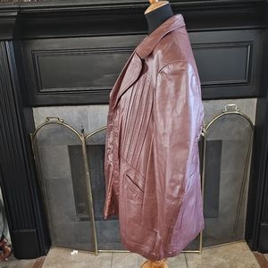 Vintage Mens Burgundy Red Cowhide Leather Jacket Coat Size 48 Tall